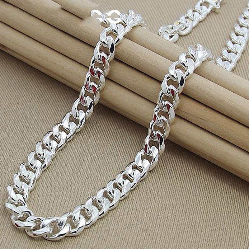 

925 Silver 10mm 20 /22 /24 Inch Cuban Chain Necklace for Women Men Fashion Jewelry Party Birthday Gifts