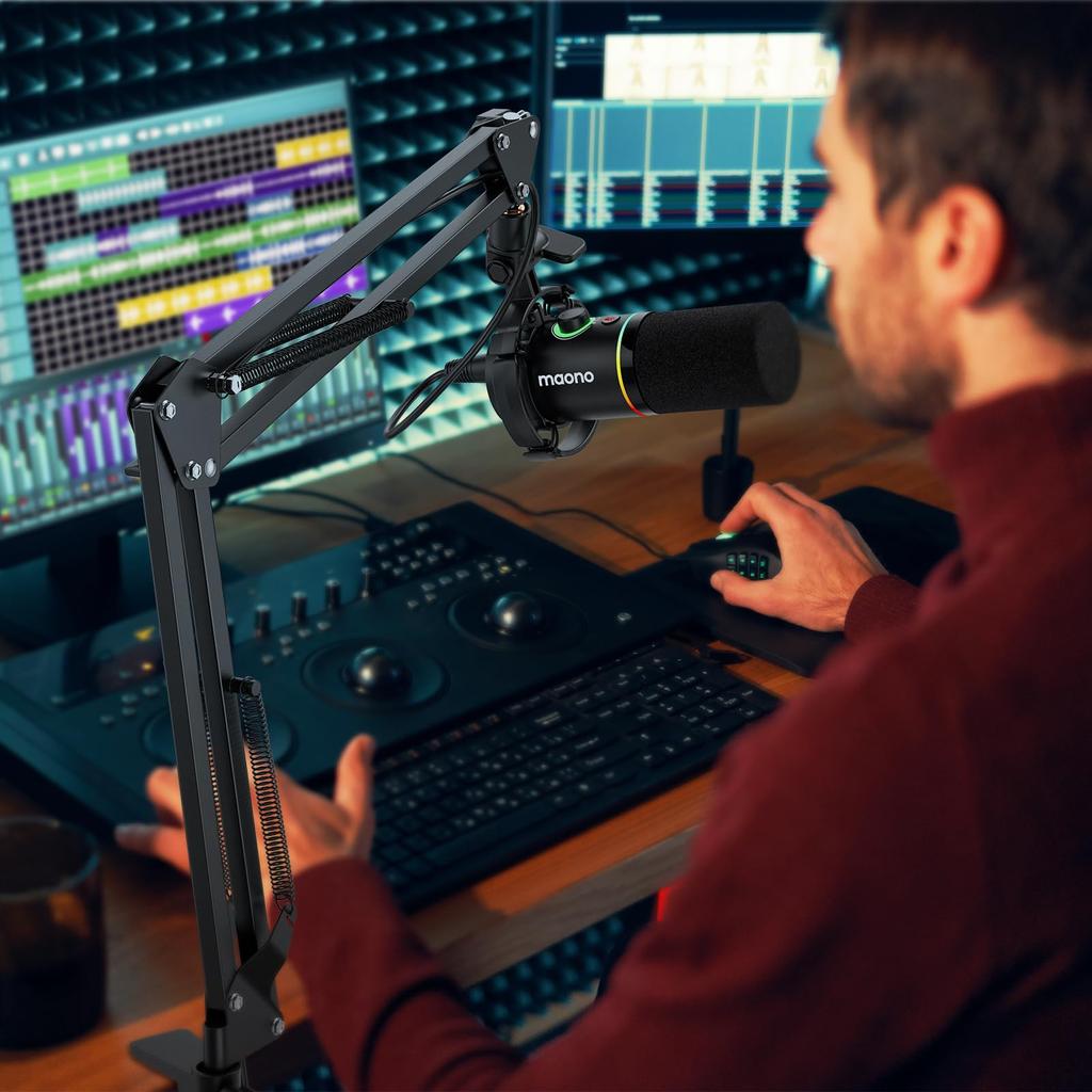 MAONO Mikrofonhöjd och Vinkel 1 kg Viktkapacitet för Skrivbordsmikrofonstativarm med Stabil Metallmikrofonbom för Live