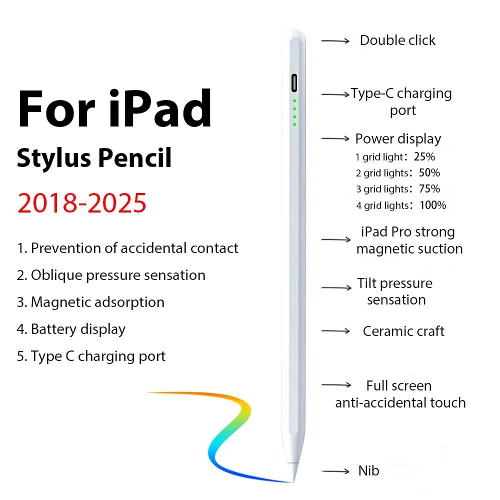 For Pencil Stylus For iPad A16 11th Air 13 5 4 M3 M2 Pro 11 12.9 M4 Pens 10 9 10th 9th Generation Mini 7 6 Touch Pen
