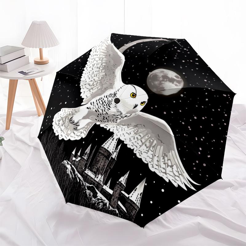 1 PC Automatic Folding Umbrella - Snowy Owl Pattern, Portable & Foldable Design with 8 Ribs, Christmas Birthday Gifts