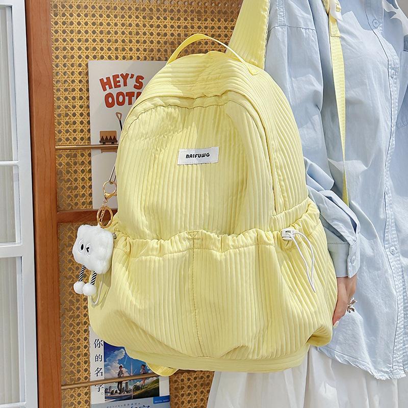 Korean version of casual literary canvas schoolbag ins pleated nylon drawstring ultra-light simple versatile casual backpack