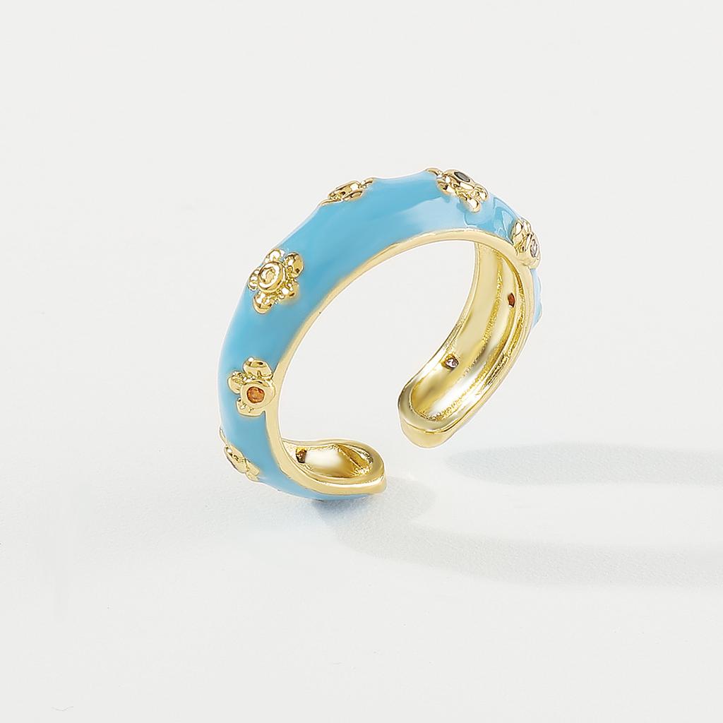 Trendy and Cute Flower Copper Plated Open Ring for Women