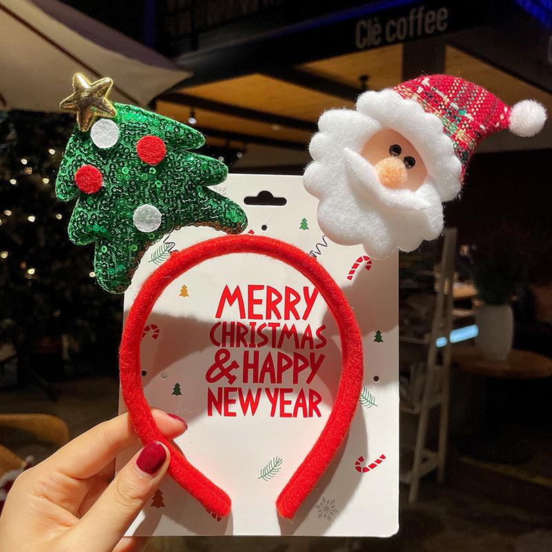 1PC Bow Headband 2025 New Christmas Hair Accessories Santa Claus Tree For Xmas Gifts Deer Horn Cute Hair Bands Party Supplies