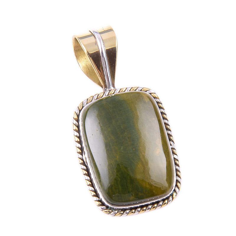 Natural Ocean Jasper 925 Solid Sterling Silver TwoTone Gift Pendant 1.25" b2M61