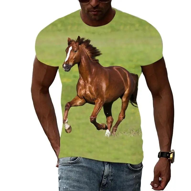 New Fashion Horse Pattern 3D Printed Men's Hip Hop Personalized Round Neck Short sleeved T-shirt
