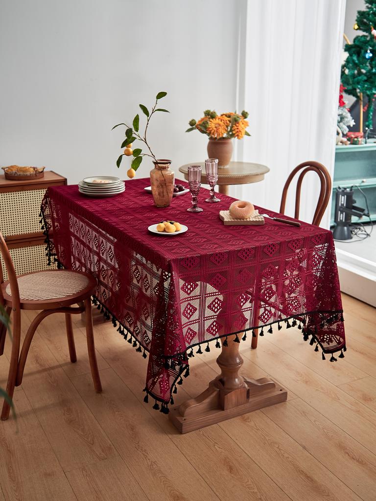 Red Christma Tablecloth Kitchen Vintage Diamond Tablecloths for Rectangle Tables or Party Banquet Dining Wedding Decorations