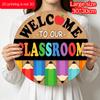2D Flat, 1pc Welcome To Our Classroom Aluminum Hanging Sign, Colorful Pencil Apple Print, Indoor Wall Hanging Decor, Back to School Decor Suitable
