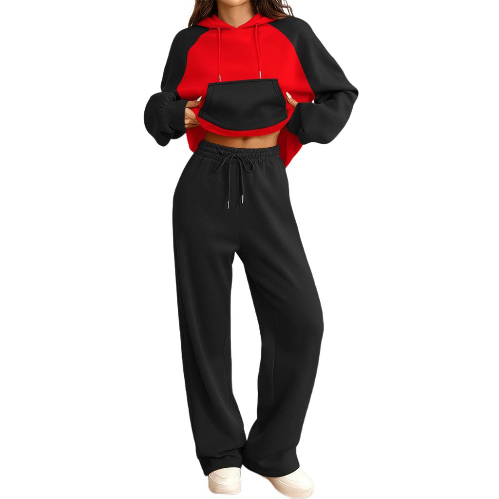Women's ,Blocked Fleece,Lined Warm Casual Sports Long,Sleeved Sweatshirt Set