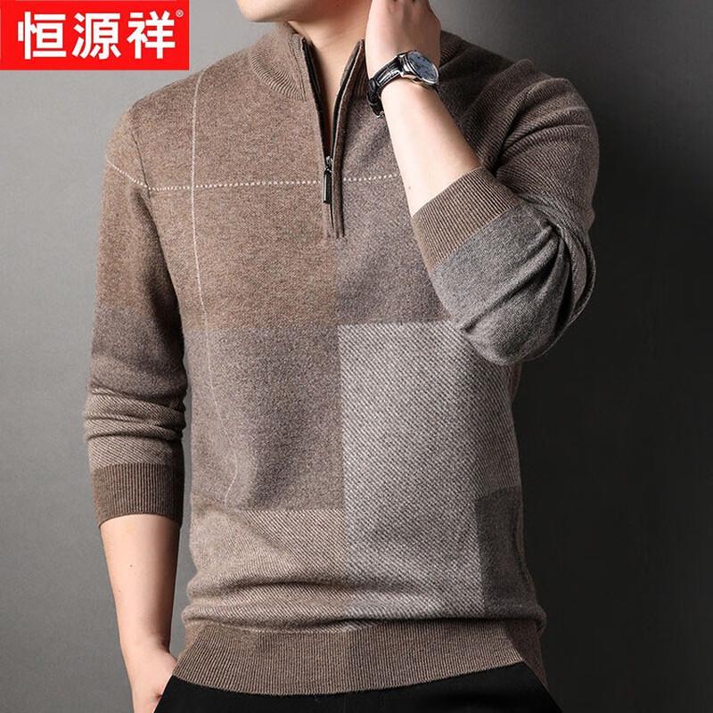 Hengyuanxiang Men's Half-Zip Pure Wool Thickened Pullover Sweater