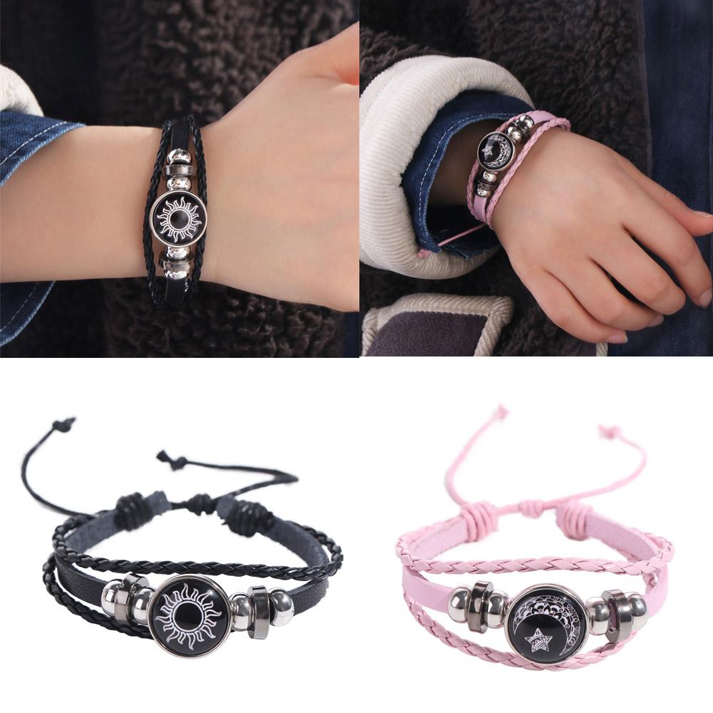 Sun Moon Couple Bracelet Three-layer Bead Woven Bracelet Punk Knitted Hand Chain  Couple