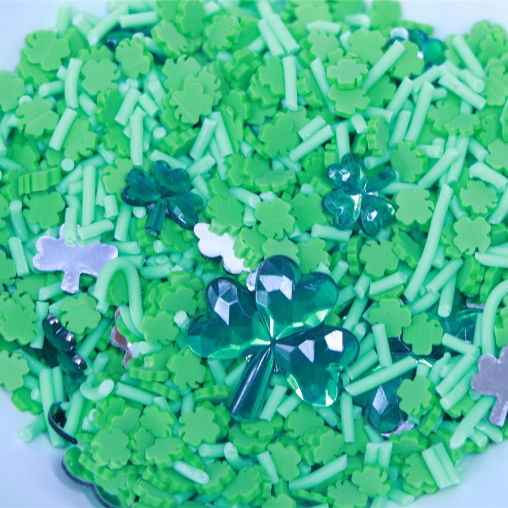 St Patrick's Day Polymer Clay Slices Mini Cute Green Leaf Clover Craft for Nail Art Slime Filler Charms