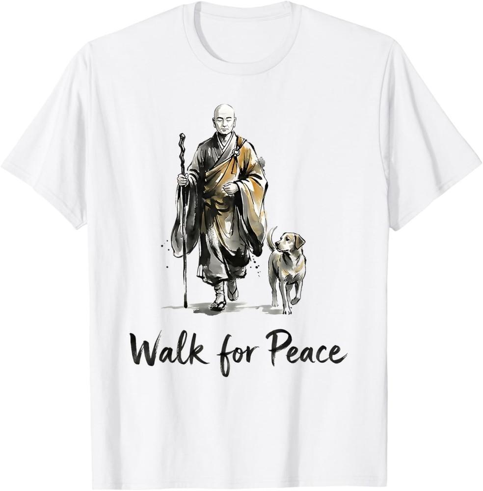 Zen Monk Walking Dog Peace T-shirt
