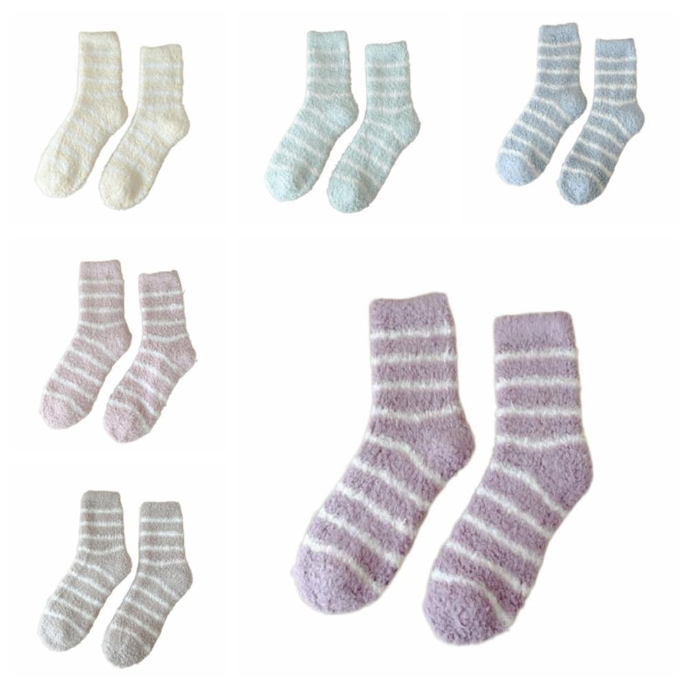 

6Pairs Patchwork Thicken Velvet Socks Stripe Sleeping Socks Sweet Coral Fleece Socks Fall/Winter 6Pairs
