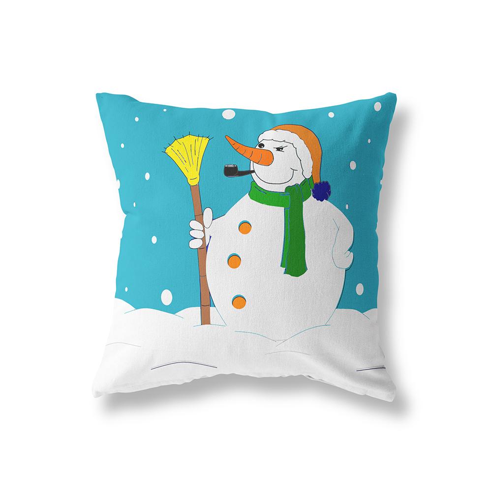 Cute Snowman Merry Christmas Print Pattern Polyester Cushion Cover Home Living Room Sofa Decoration Square Pillow Pillow Cover