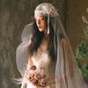 French Style Bride Lace Bow Long Headband Retro Embroidered Bride Wedding Headwear Wedding Veil