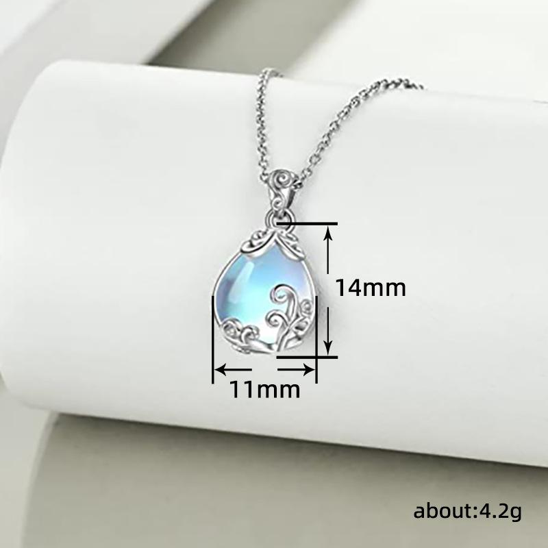 Charm Female Crystal White Moonstone Water Drop Pendant Necklace Vintage Silver Color Wedding Jewelry For Women