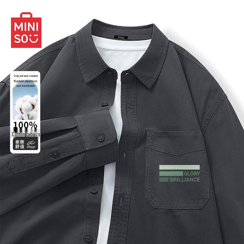 MINISO Men s Autumn Retro College Style Pure Cotton Shirt M