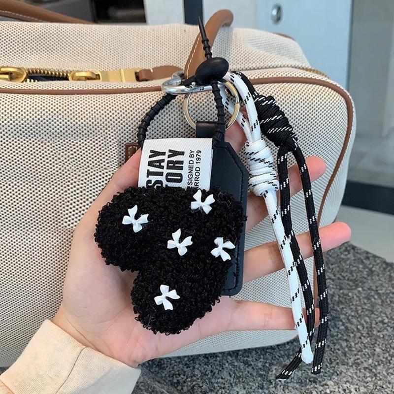 New Cartoon Bow Love Bag Pendant  For Women Couple Artificial Lamb Down Handbag Hanging Gift Decoration Accessories