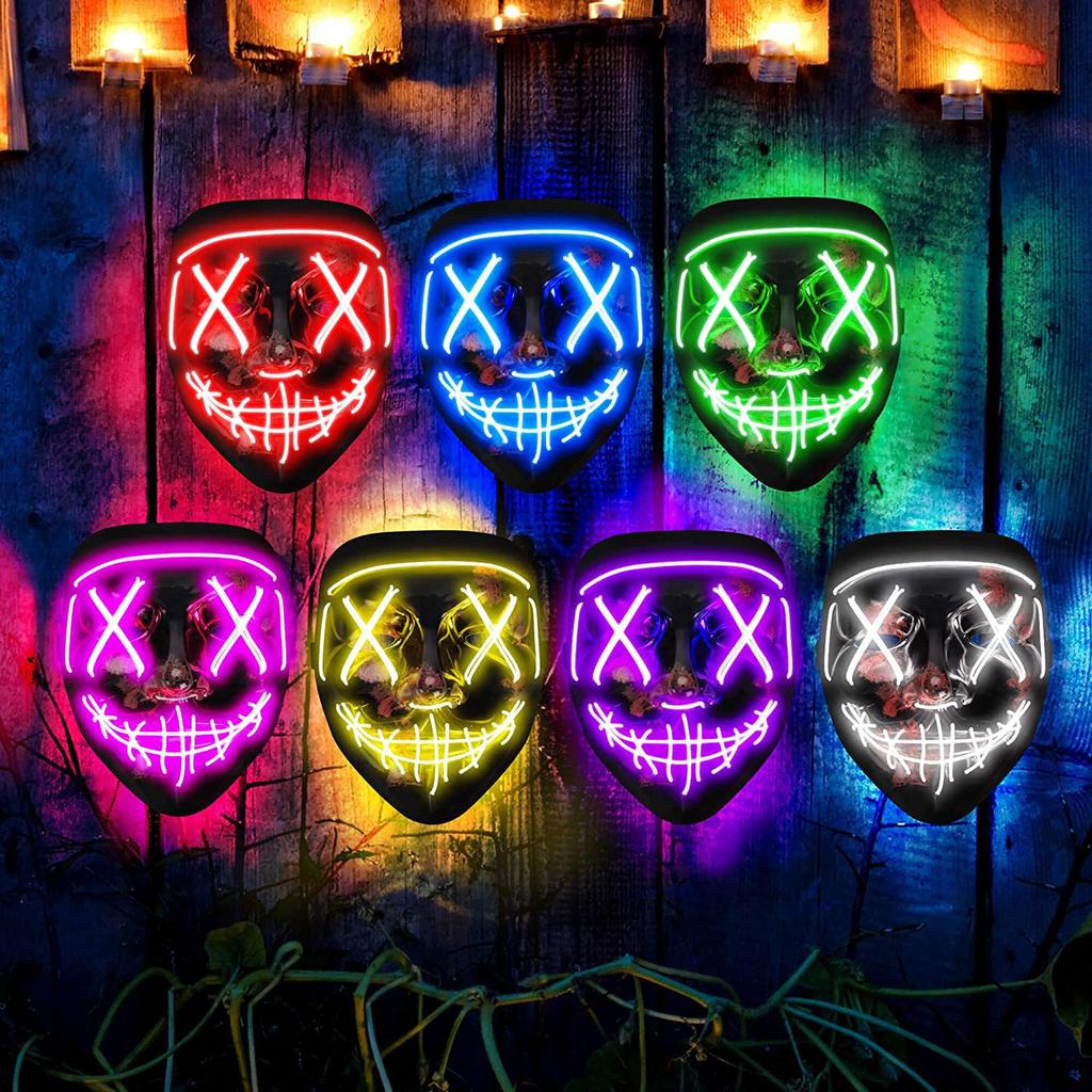 Wireless Scary Glowing Mask LED Luminous Purge Mask Halloween Horror Neon Light Up Cosplay Party Mask Fstival Costume Supplies