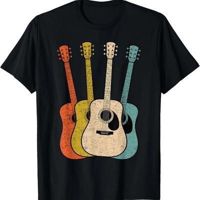 Retro Gitara Akustyczna Vintage Gitarzysta Fajny Muzyczny Graficzny T-shirt