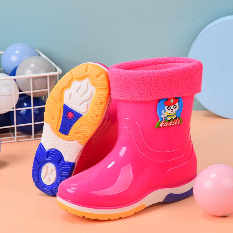 Children's Cartoon Mid-Calf Non-Slip Waterproof Rain Boots, Comfortable with Cotton Lining for School Wear