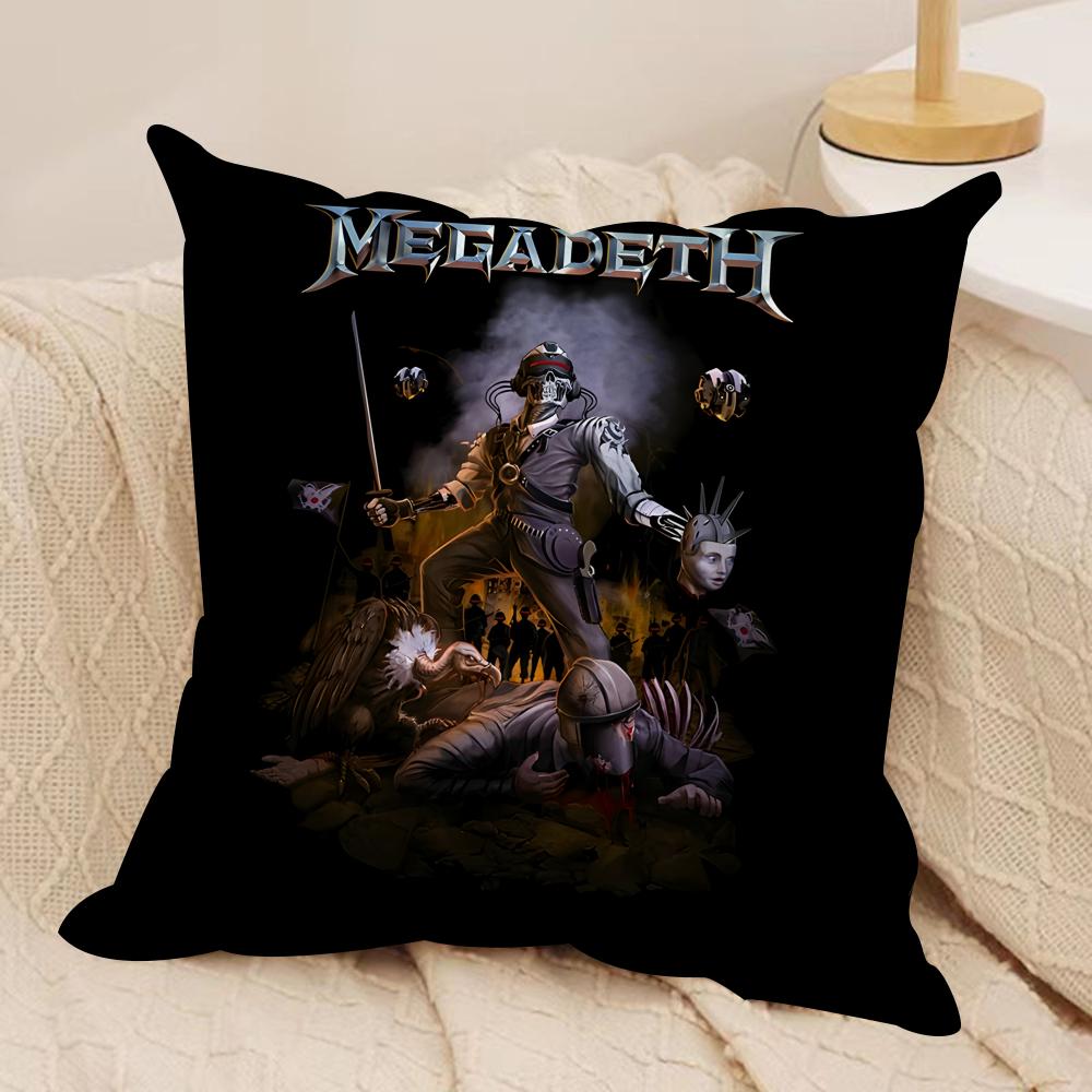 MMegadeths Heavy Metal Band Cushion Cover Silky Short Plush Invisible Zipper Dustproof Sofa Pillow Case For Home Decor