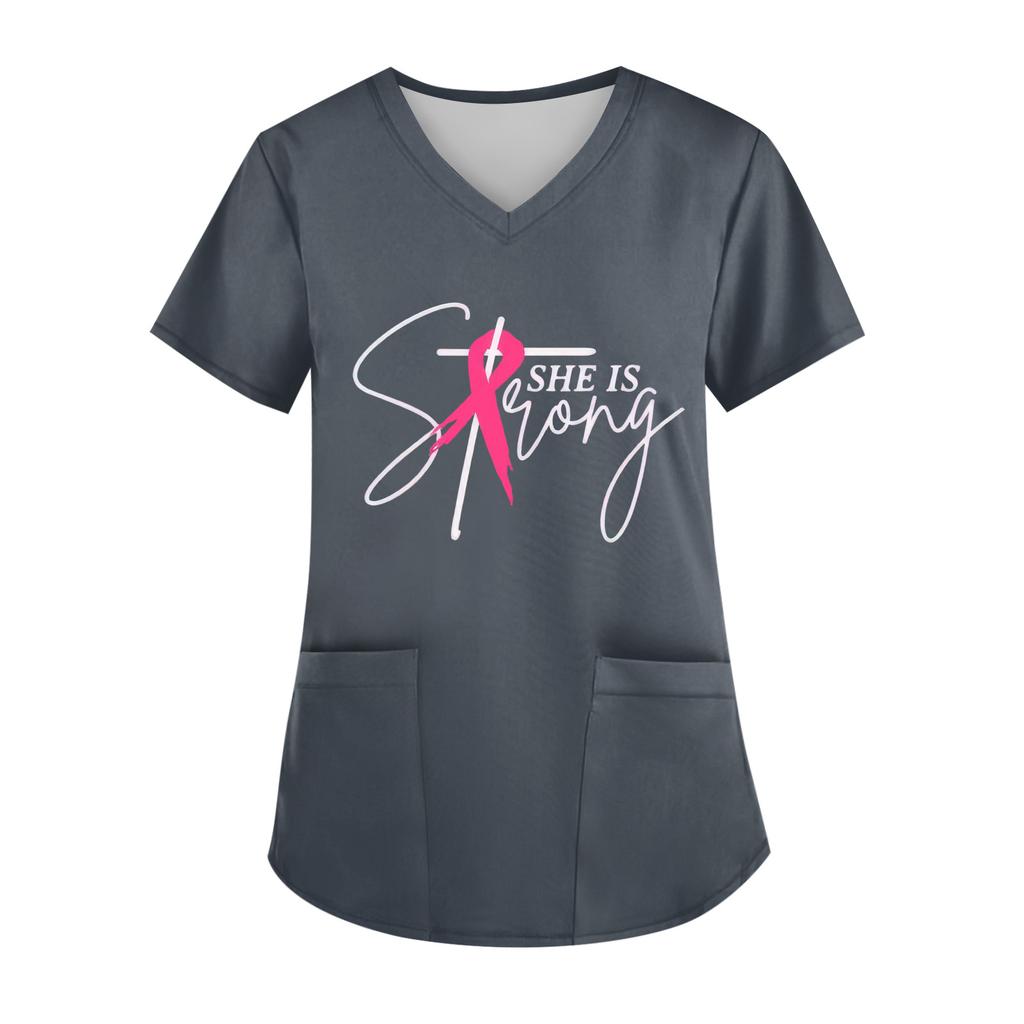 Women's V-Neck Short-Sleeve Pocketed Top With Side Slit