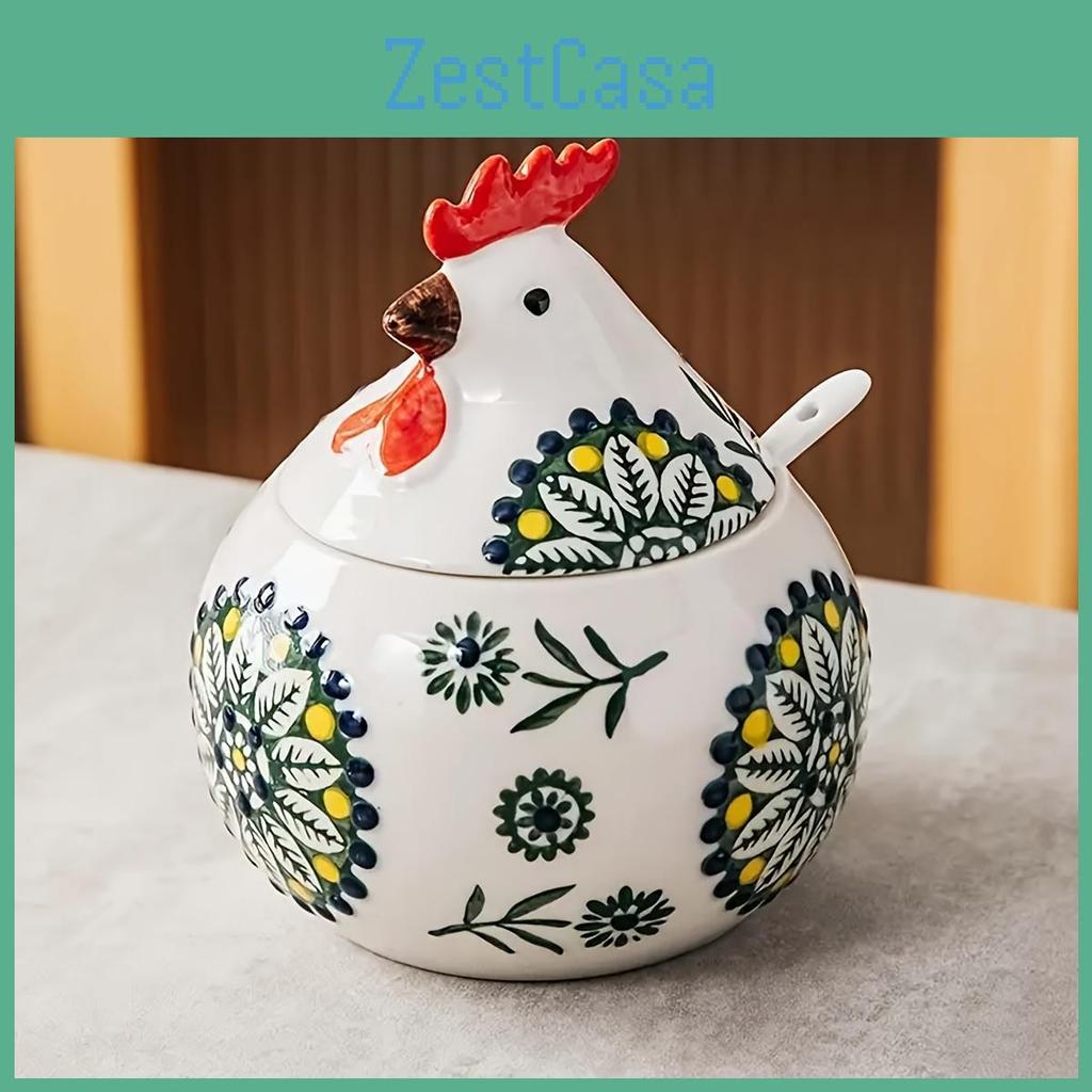Chicken Ceramic Spice Chicken Ceramic Spice Jar 1pc Henshaped With Lid Redbluegreen Rustic Kitchen Dining Storage Gift For Chefs