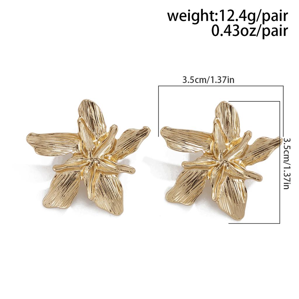 SHIXIN Neue Elegante Goldfarbene Blume Steckerohrringe für Damen Vintage Dreidimensionale Metall Blütenblatt Ohrringe Trendiger Schmuck Geschenk