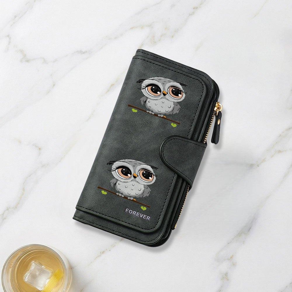 Cute Big Eyed Owl Cartoon Print Long Wallet Multifunctional Portable Coin Purse With Clasp Large Capacity Clutch Bag Suitable For Daily Commuting