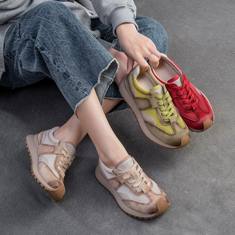 Fashion GKTINOO Women's Sneakers 2025 New Genuine Leather Ladies Breathable Training Shoes Casual Summer Flat Shoes Women