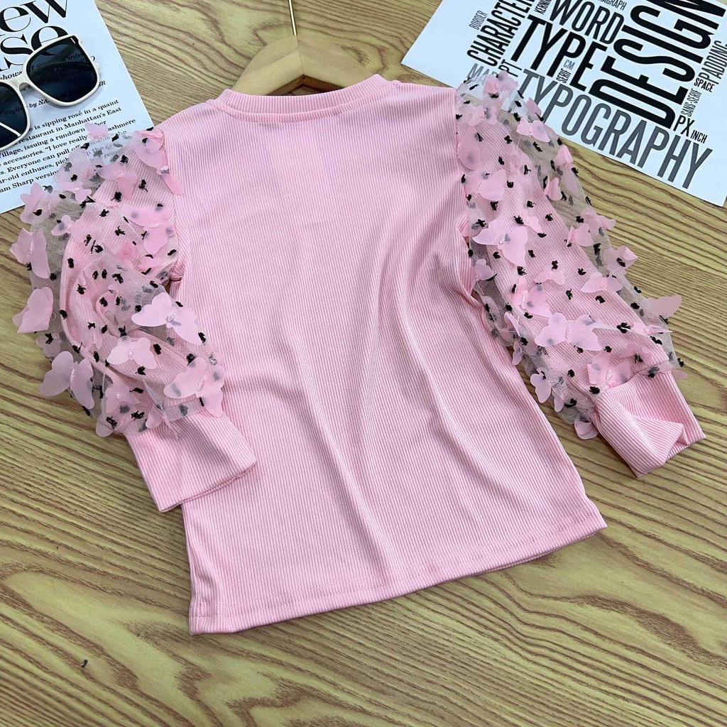 2025 Spring/Autumn Stylish Korean Bubble Sleeve Long-Sleeve T-Shirt for Girls