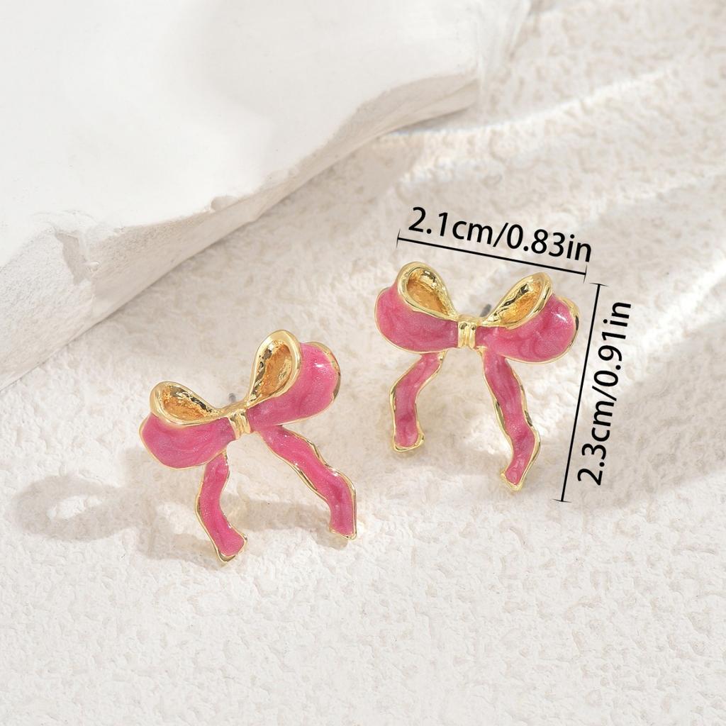 ins Hot Sale Women's Jewelry Bow Drip Oil Design Earrings Versatile Premium Stud Earrings Women