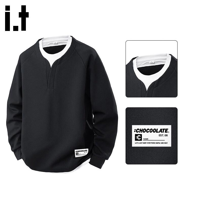 CHOCOOLATEit Men s Waffle Knit Faux Two-Piece Sweatshirt L