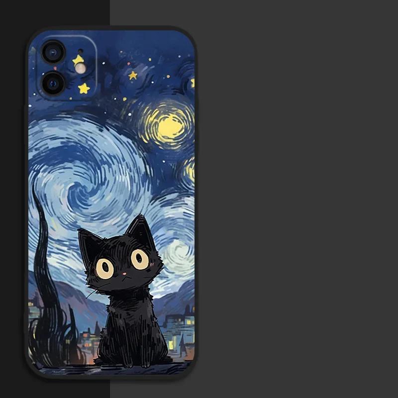 

Художественный Черный Кот Звездная Ночь Чехол Для Телефона Для iPhone 16 15 14 13 12 11 Pro Max 13Mini XS XR SE3 15 Plus Мягкая Оболочка Чехол Funads iPhone 16Pro