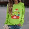 Women's Fashion Casual Long Sleeve Solid Color Christmas Printed Round Neck Top Sweatshirt