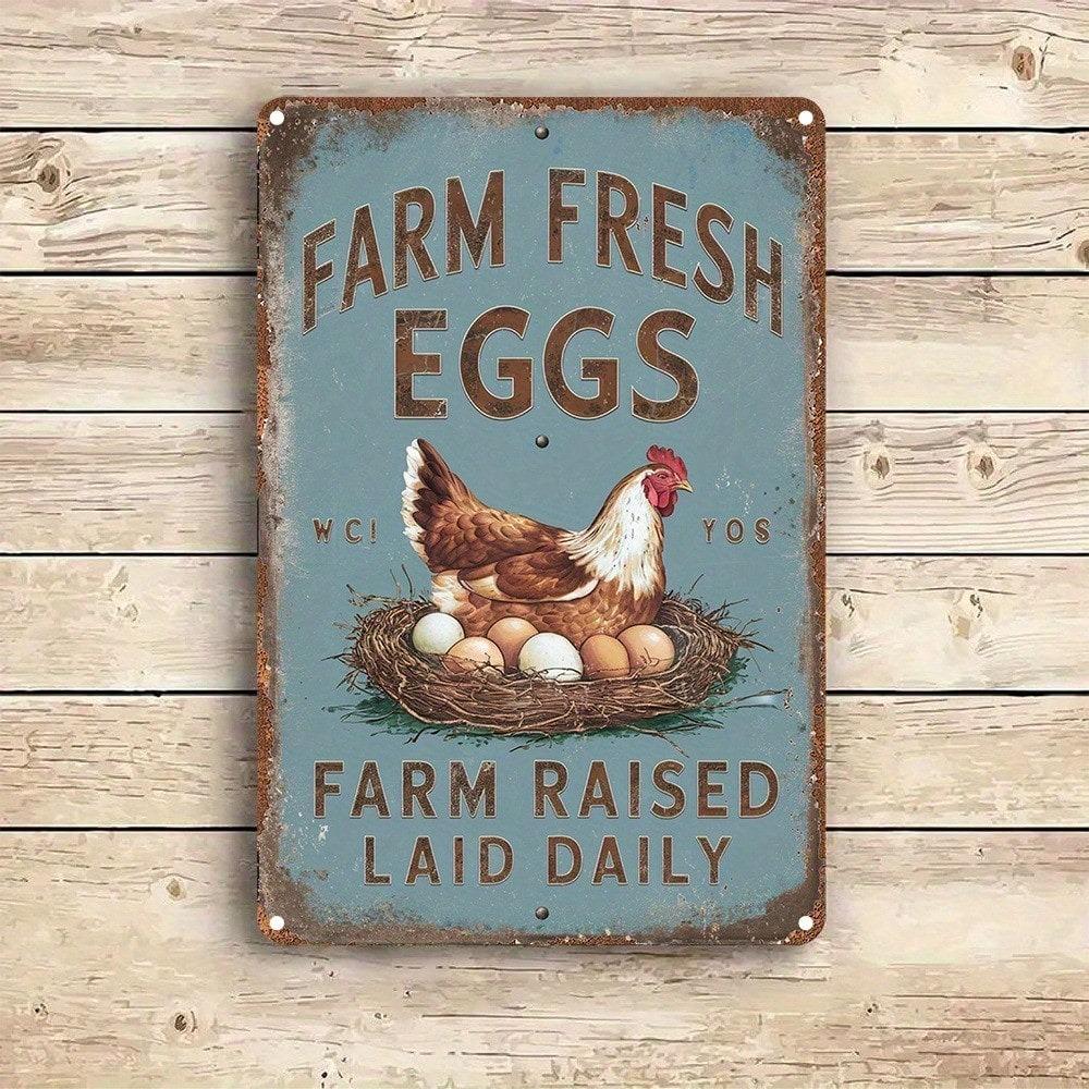 Vintage Farm Fresh Eggs Rustic Chicken Metal Sign 12x8 Inch Kitchen Wall Decor Aluminum Plaque