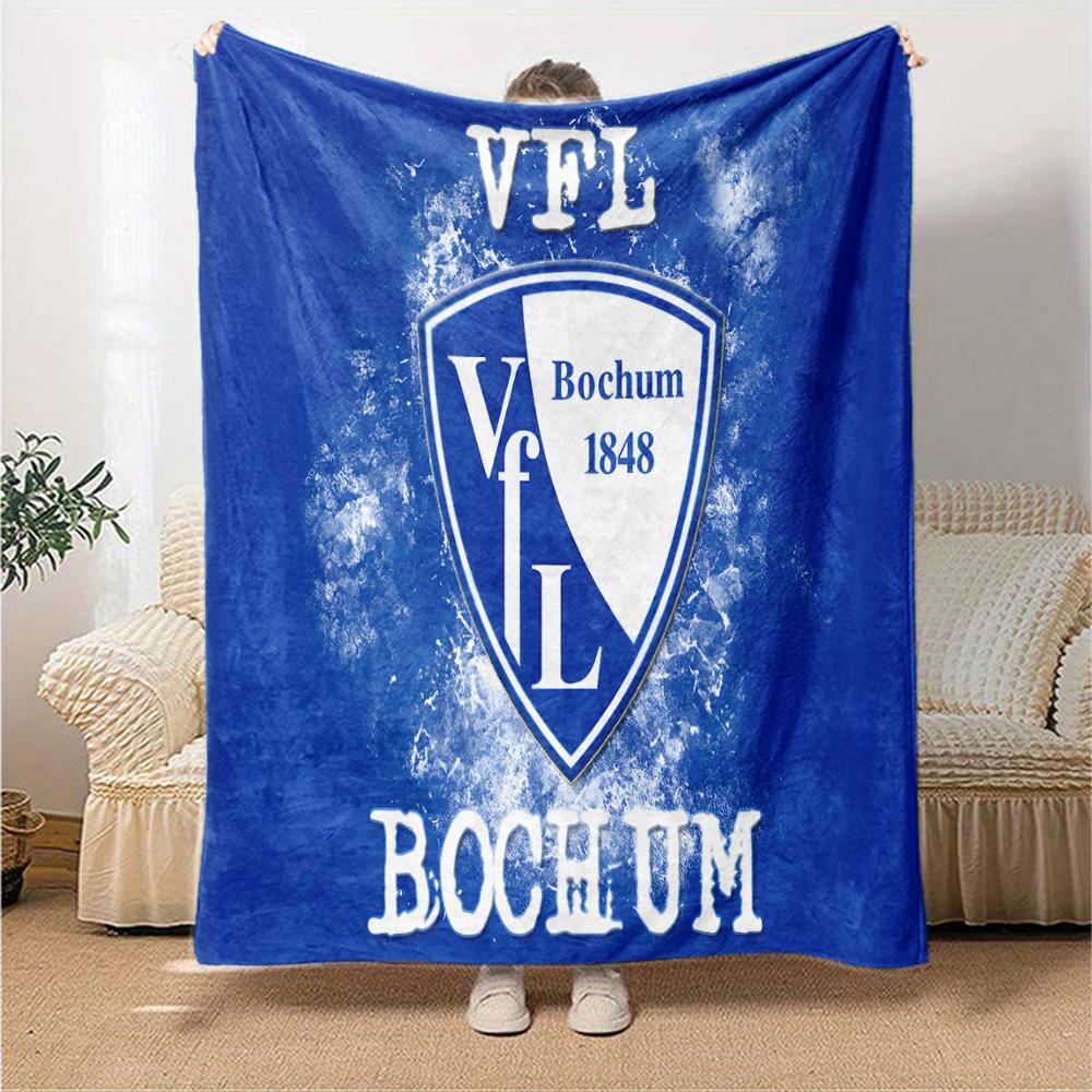 Bochum Crest Flannel Blanket, Soft Polyester, Modern Design, All-Season for Camping, Travel, Gifts for holidays or birthdays