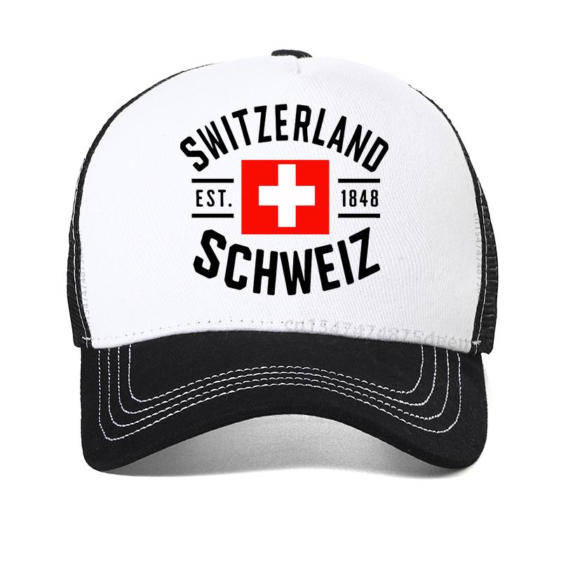 Summer Men'S Casual Sports Switzerland Pattern Printed Baseball Cap Fashion Causal Breathable Sun Hats Unisex Mesh Snapback Hat