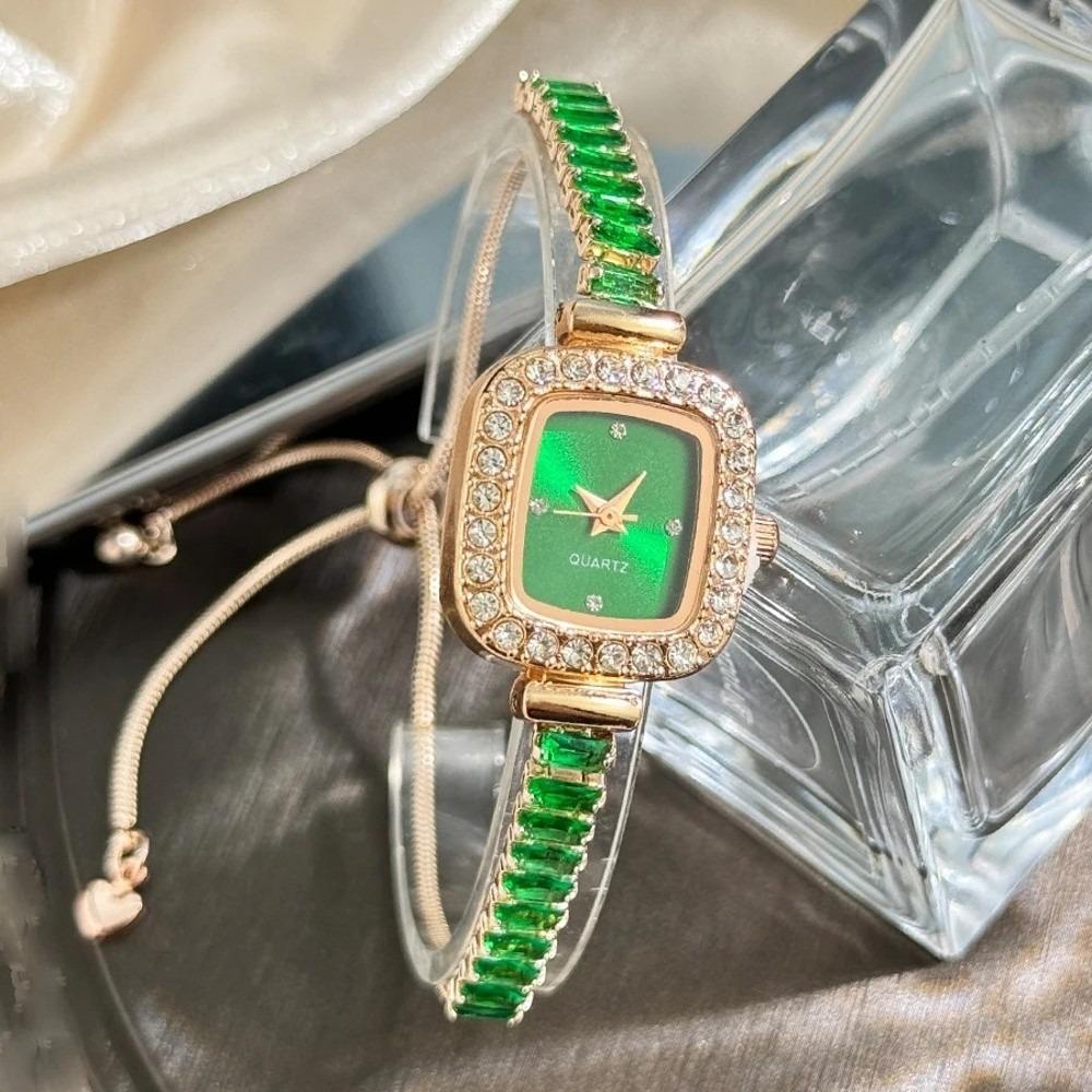 New Inlaid Zircon Women's Bracelet with Diamond Square Alloy Case Women Wristwatch Simple Rhinestone Scale Strap Watch