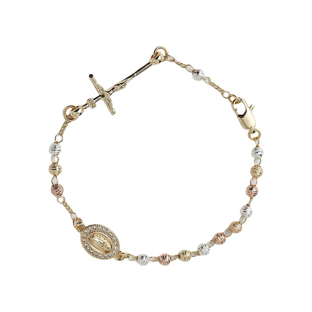 Gold Plated Saint Benedict Rosary Chain Bracelet Religious Jewelry Gift Catholic Metal Bracelet With Crucifix