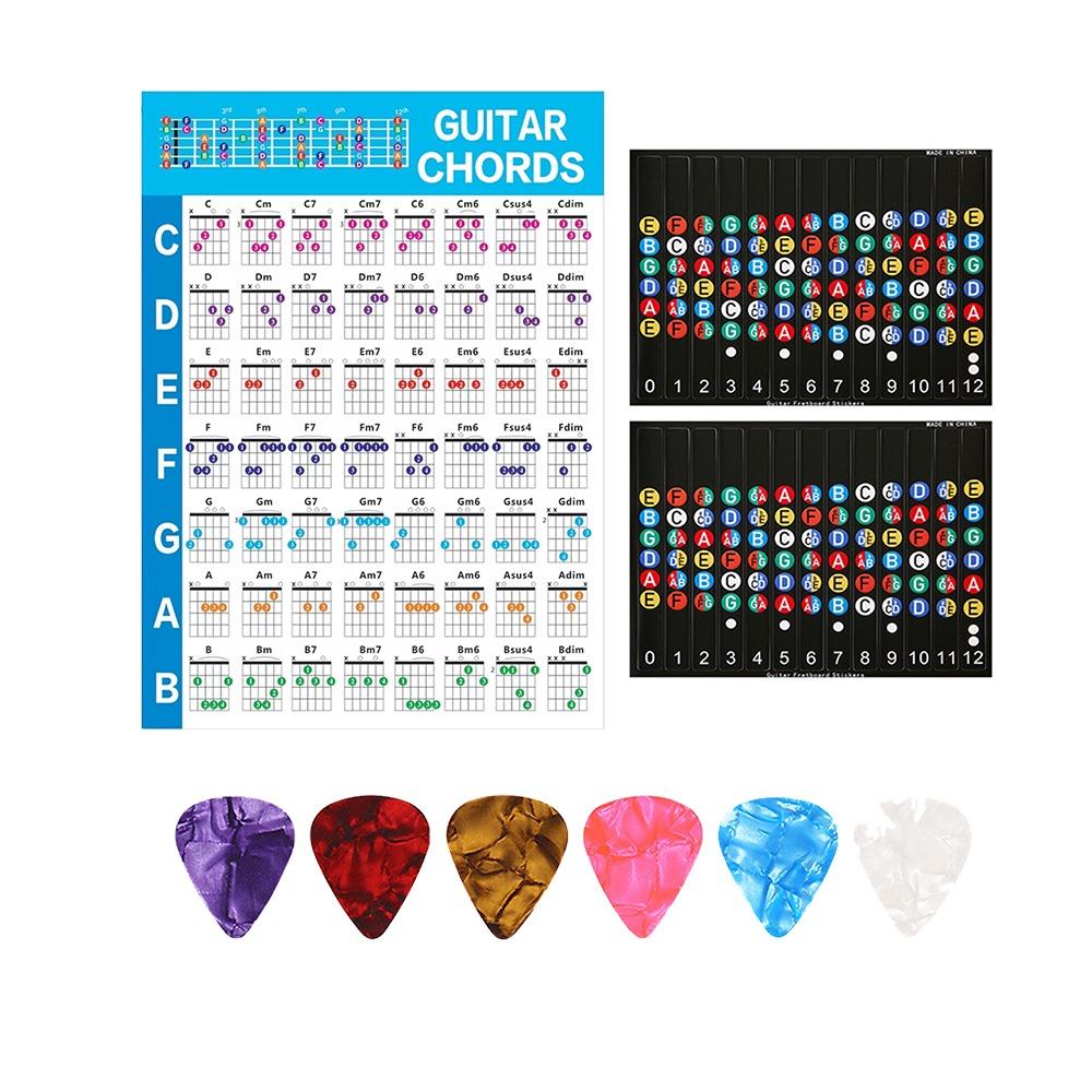 

Color Coded Guitar Practice Chord Chart Printed Vinyl Paper Reference Guide Classroom Educational with Sticker Set