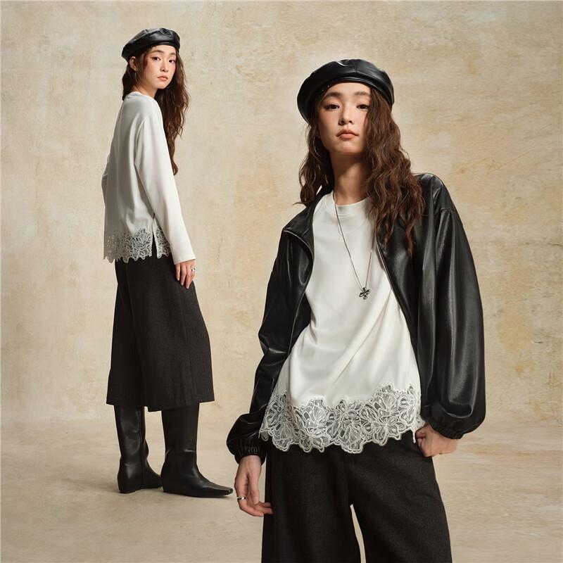 Giordano Women's Lace-Trim Long-Sleeve T-Shirt