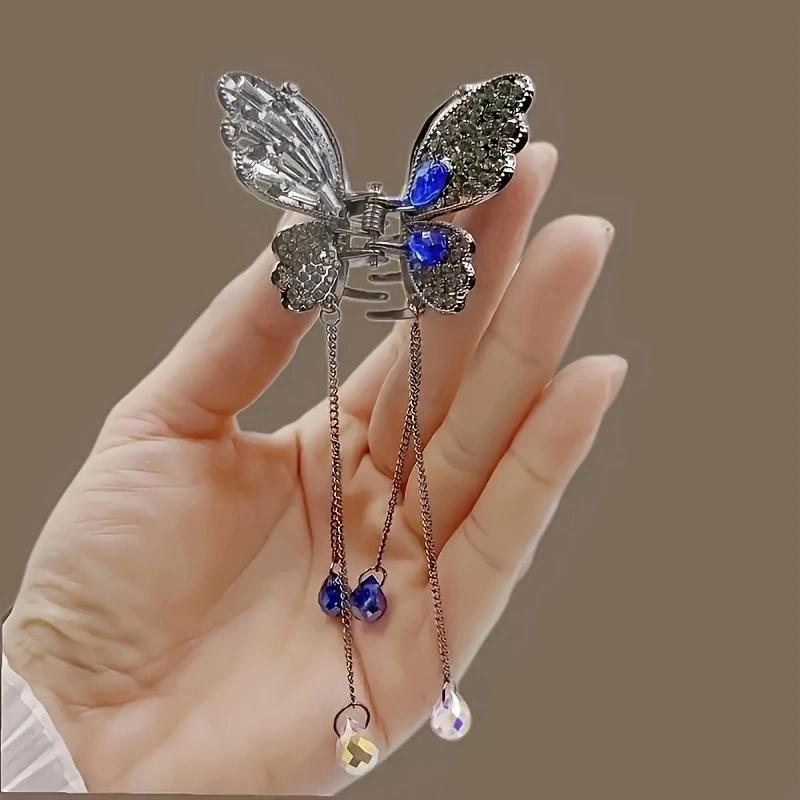 1PC zinc alloy rhinestone butterfly hair ornament, elegant and delicate imitation pearl headdress, high-end retro hair clip, sui