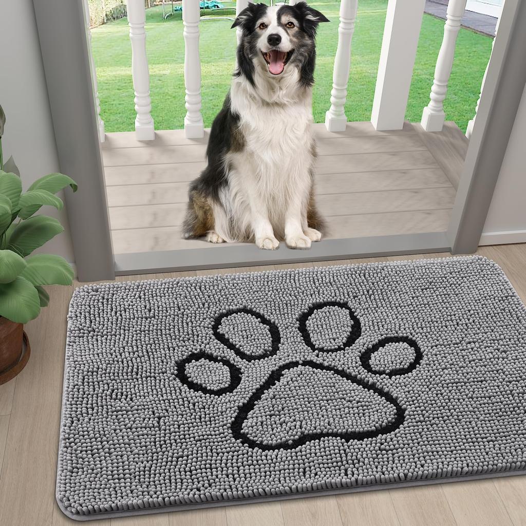 Olanly Dog Door Mat For Muddy Paws Quick Dry Chenille Mud Mat For Dogs Absorbent Dirt Trapper Non-Slip INdoor Door Mat For Floor