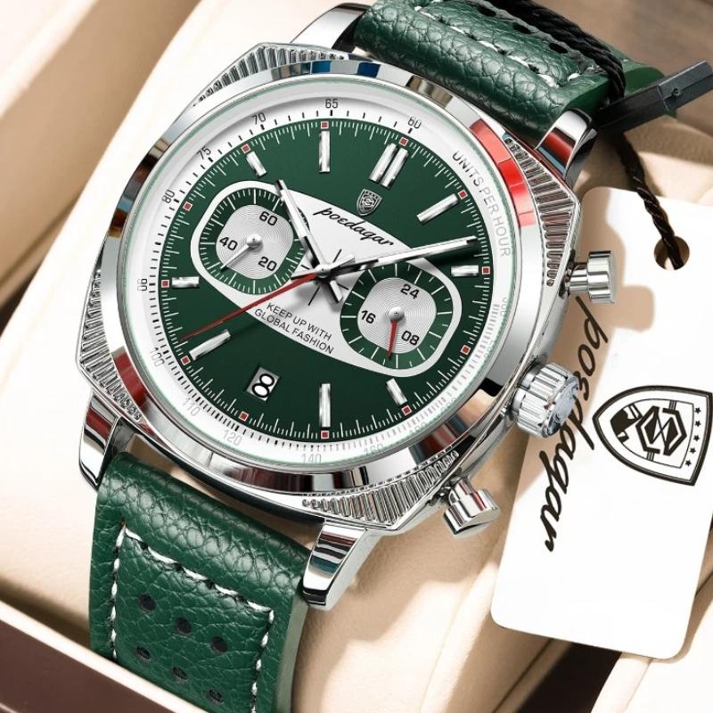 POEDAGAR Original Fashion Men Clock Luminous Waterproof Chronograph Date Watch for Man Luxury Leather Quartz Watches Reloj
