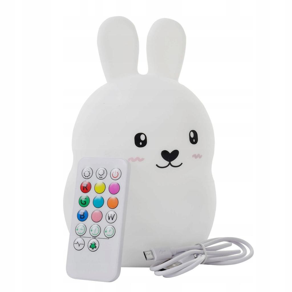 Silikonowa Lampka Nocna Królik Dla Dzieci Led Usb + Pilot