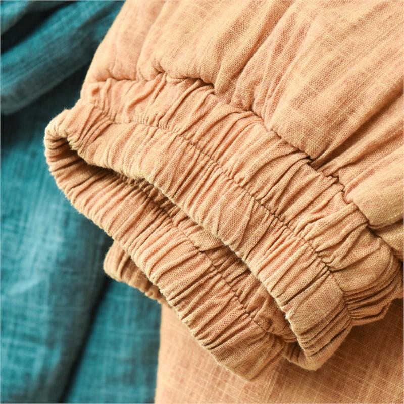 Johnature Women Vintage Linen Bloomers Pants Solid Color Warm Elastic Waist Autumn Winter  Losoe Women Warm Pants