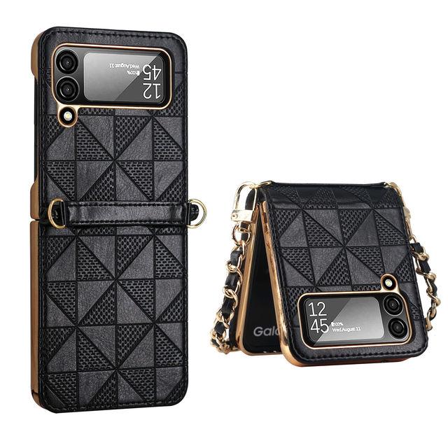 

Модный кожаный чехол для Samsung Galaxy Z Flip 4 5g с ремешком-цепочкой через плечо, ультратонкий чехол для Galaxy Z Flip 3 For Galaxy Z Flip 3 чёрный