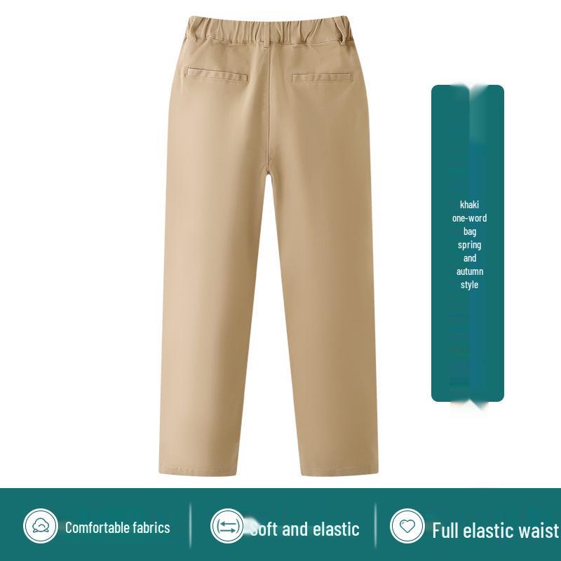 

Boys Khaki School Uniform Pants, Fleece-Lined Elastic Waist Trousers for Spring and Autumn 120cm
